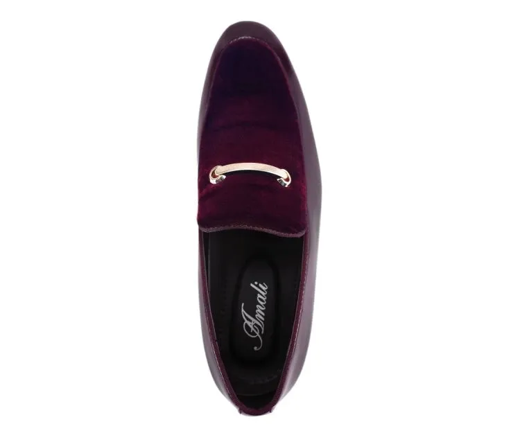 Amali andrew Burgundy Men's Velvet Patent Leather Loafers