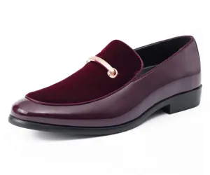Amali andrew Burgundy Men's Velvet Patent Leather Loafers