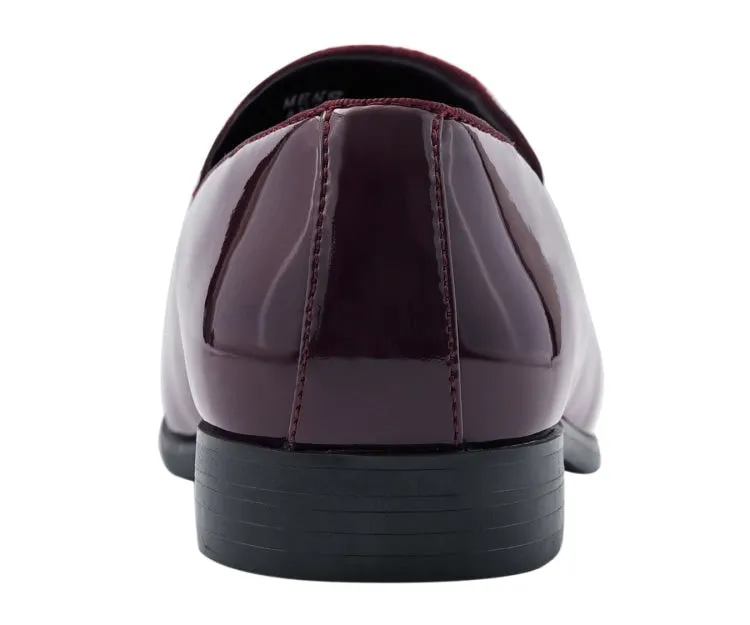 Amali andrew Burgundy Men's Velvet Patent Leather Loafers