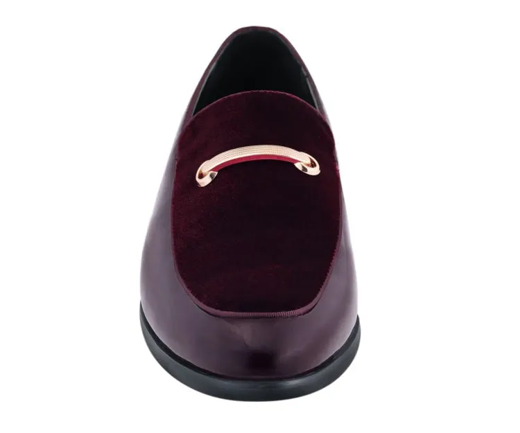 Amali andrew Burgundy Men's Velvet Patent Leather Loafers