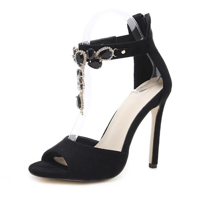 Black Crystal Chain Summer Gladiator Sandals