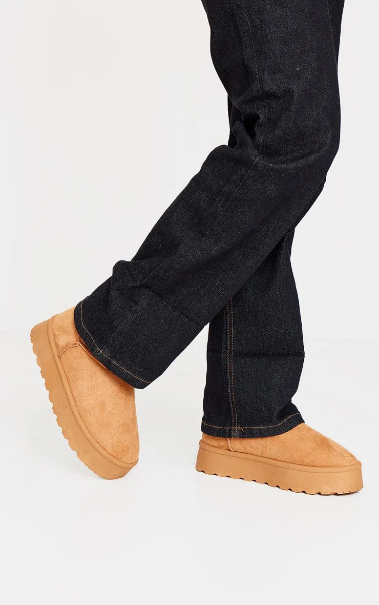 Chestnut Faux Suede Round Toe Stitched Borg Lined Ankle Boots