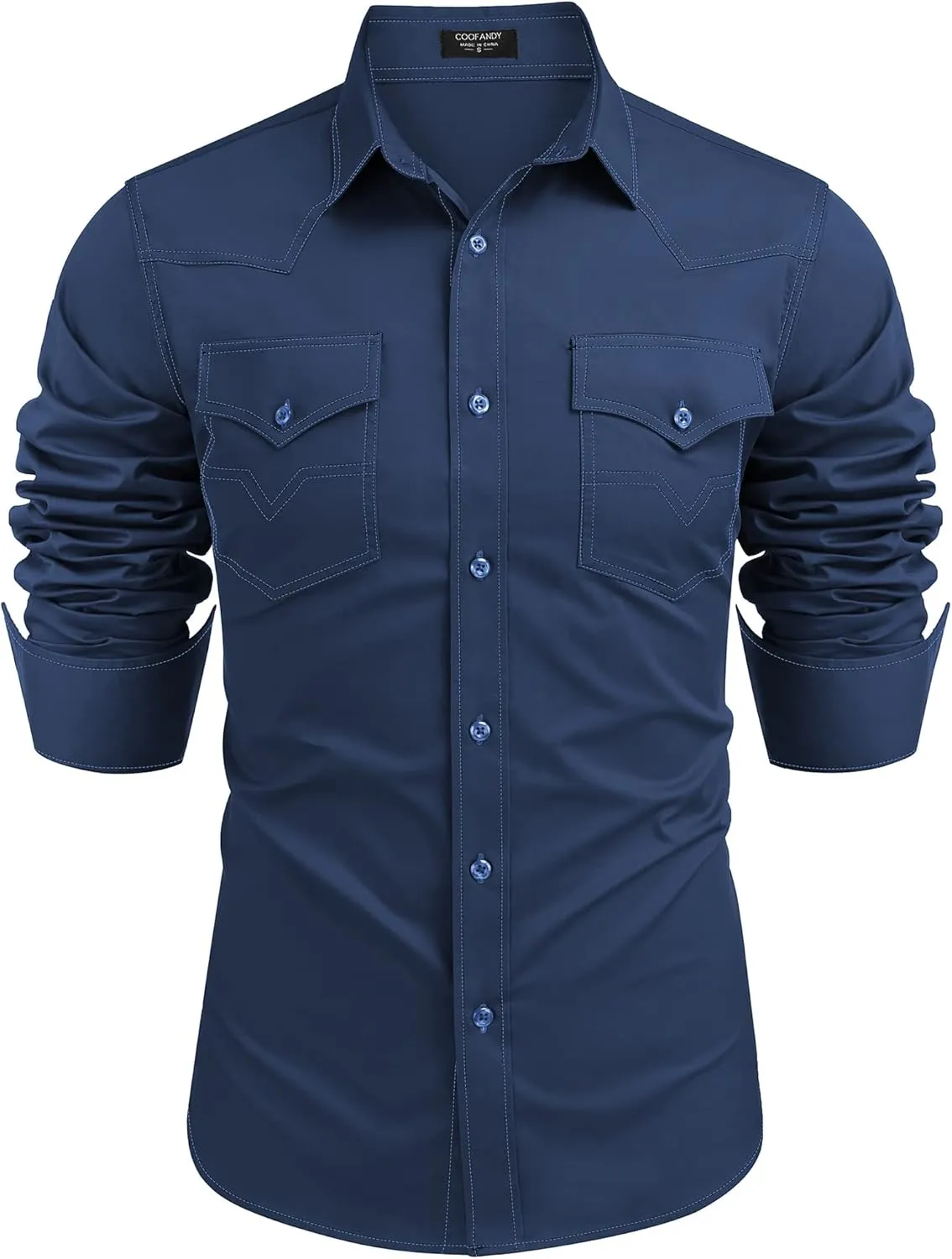 COOFANDY Men's Western Cowboy Shirts Long Sleeve Cotton Casual Button Down Work Shirt with Pockets
