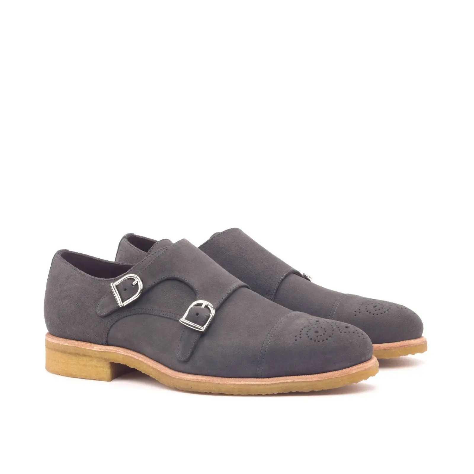 DapperFam Monaco in Grey Men's Lux Suede Double Monk