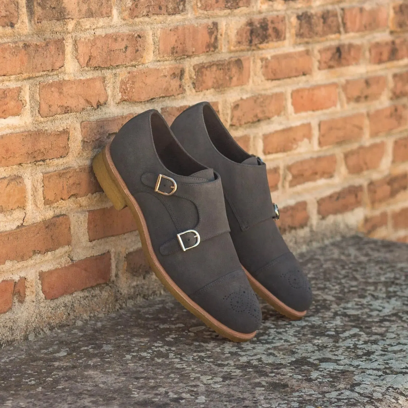 DapperFam Monaco in Grey Men's Lux Suede Double Monk