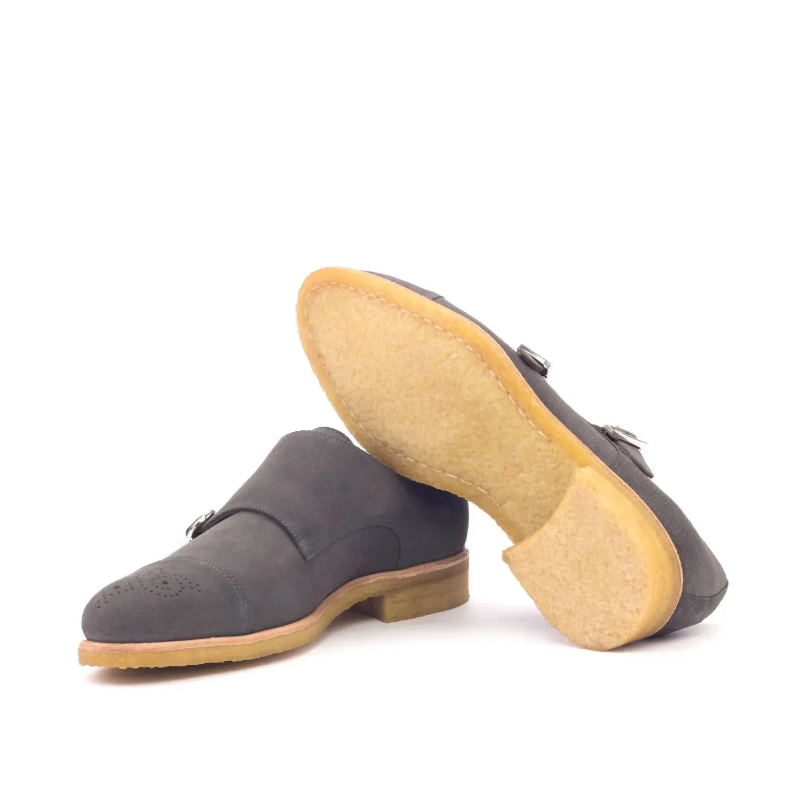 DapperFam Monaco in Grey Men's Lux Suede Double Monk