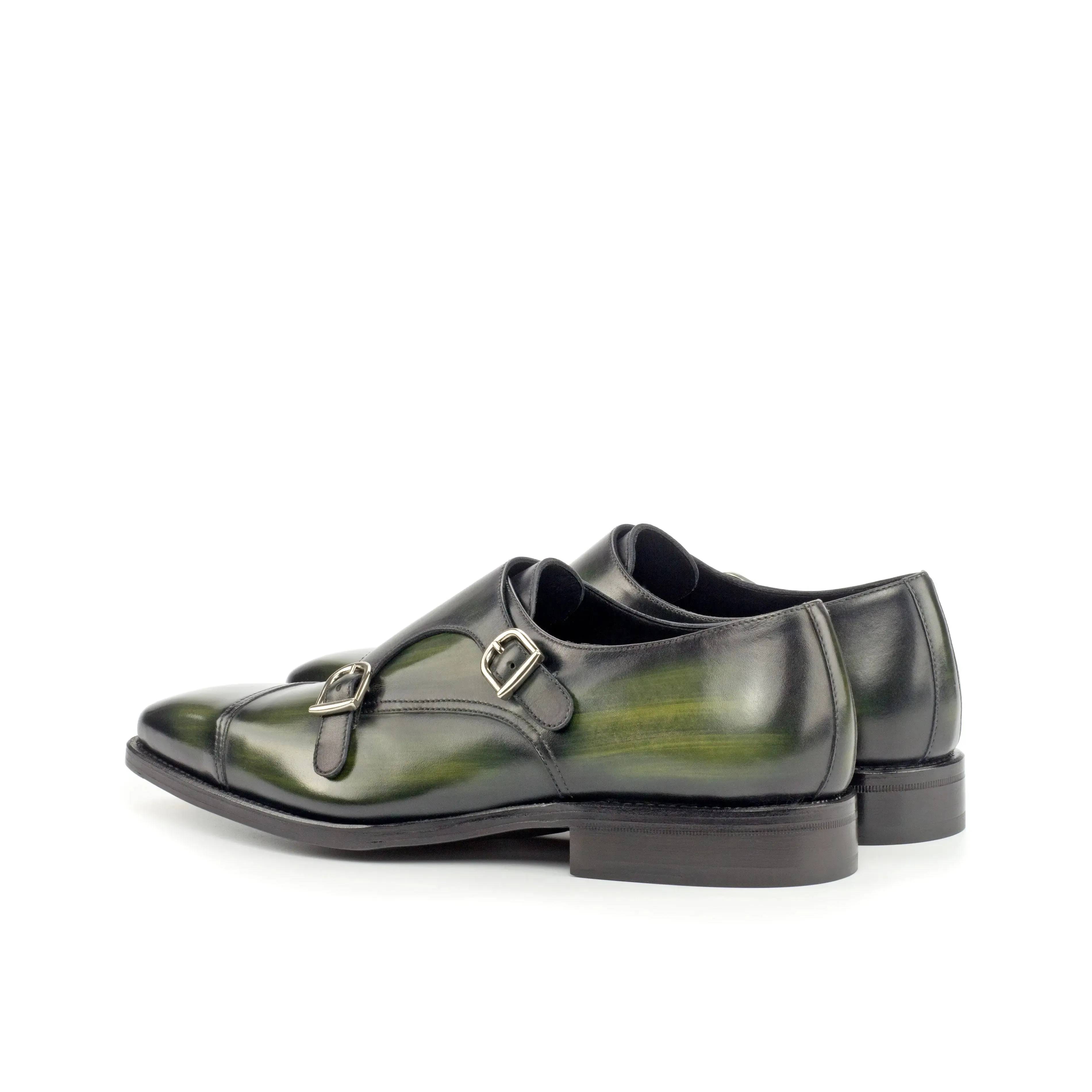 DapperFam Monaco in Khaki Men's Hand-Painted Patina Double Monk