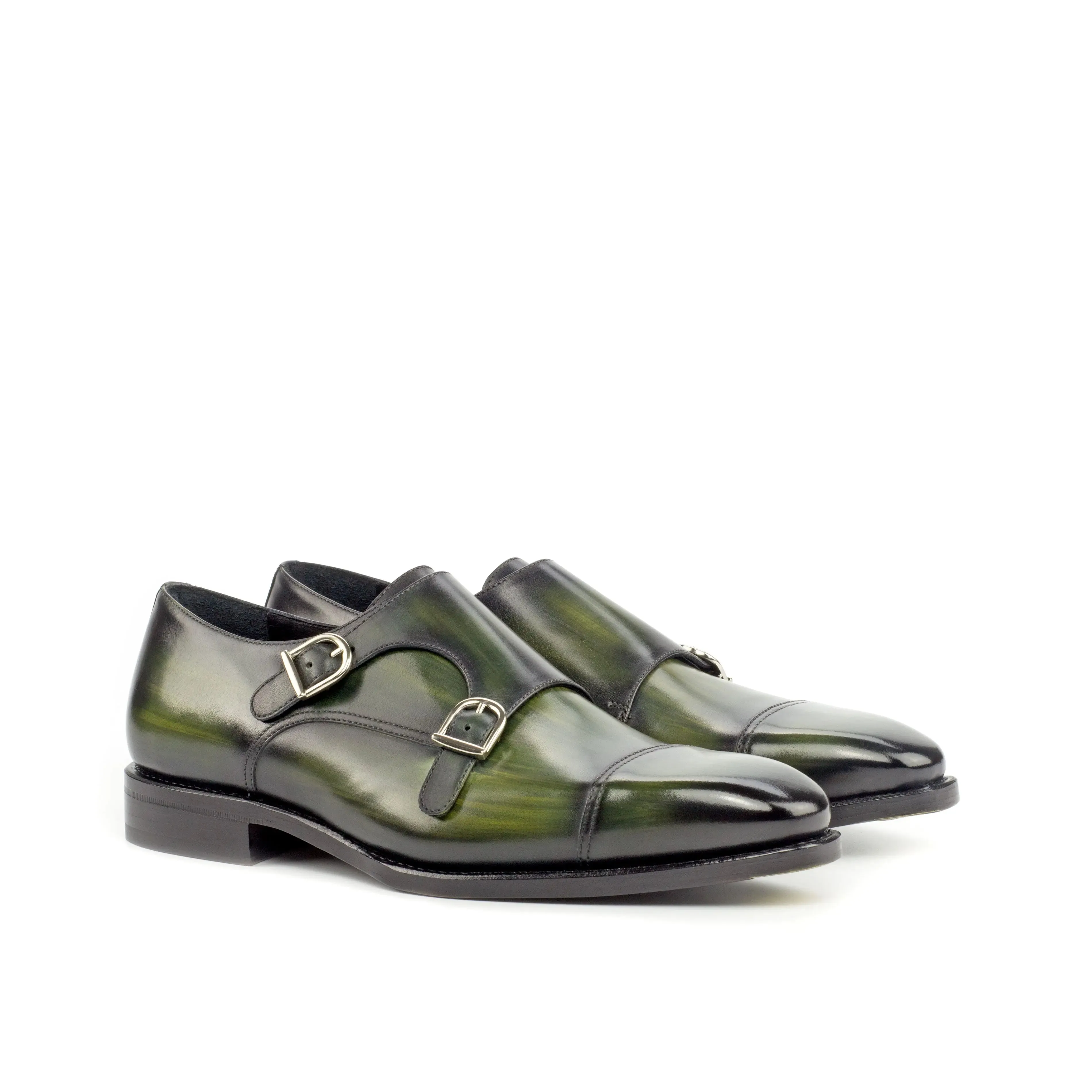 DapperFam Monaco in Khaki Men's Hand-Painted Patina Double Monk