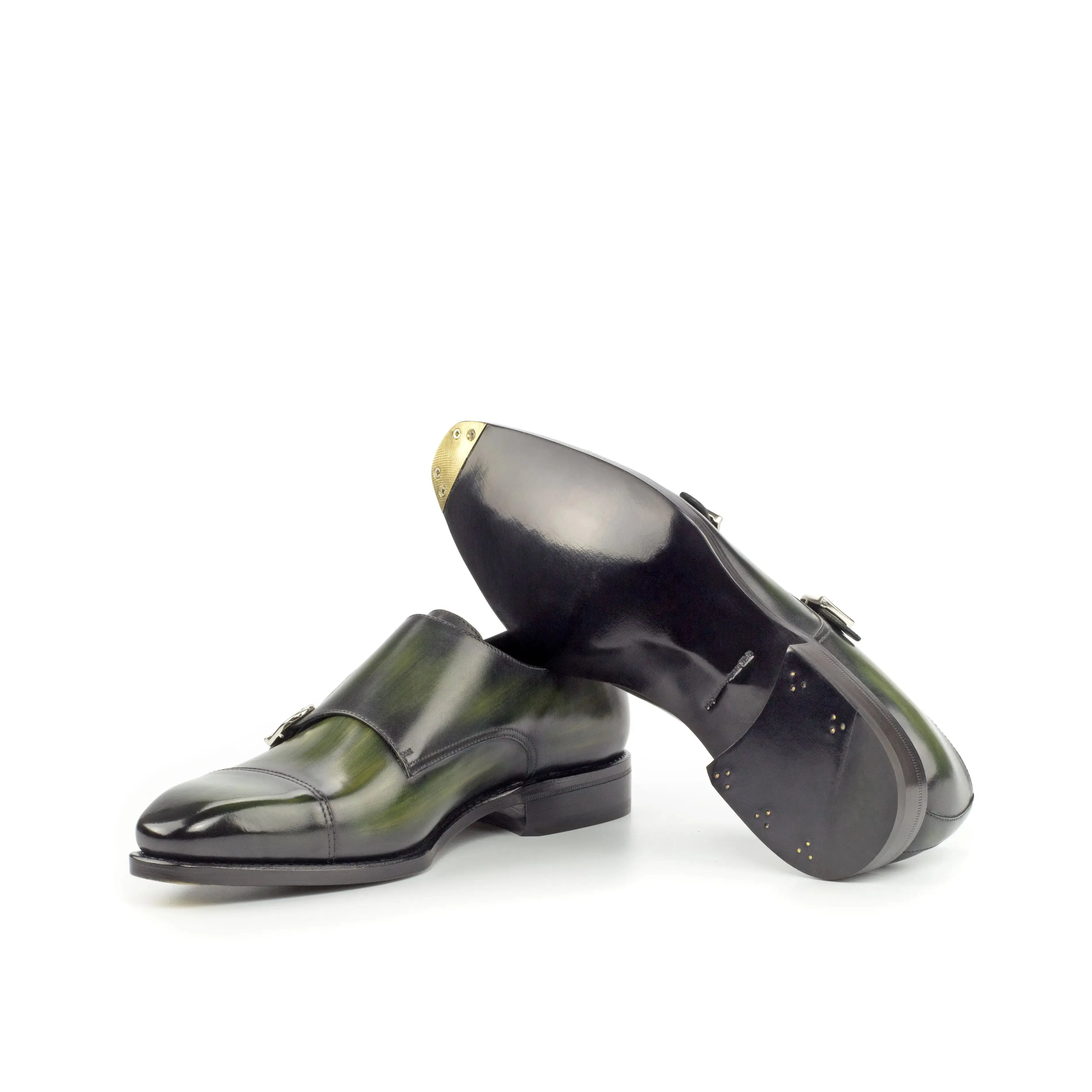 DapperFam Monaco in Khaki Men's Hand-Painted Patina Double Monk