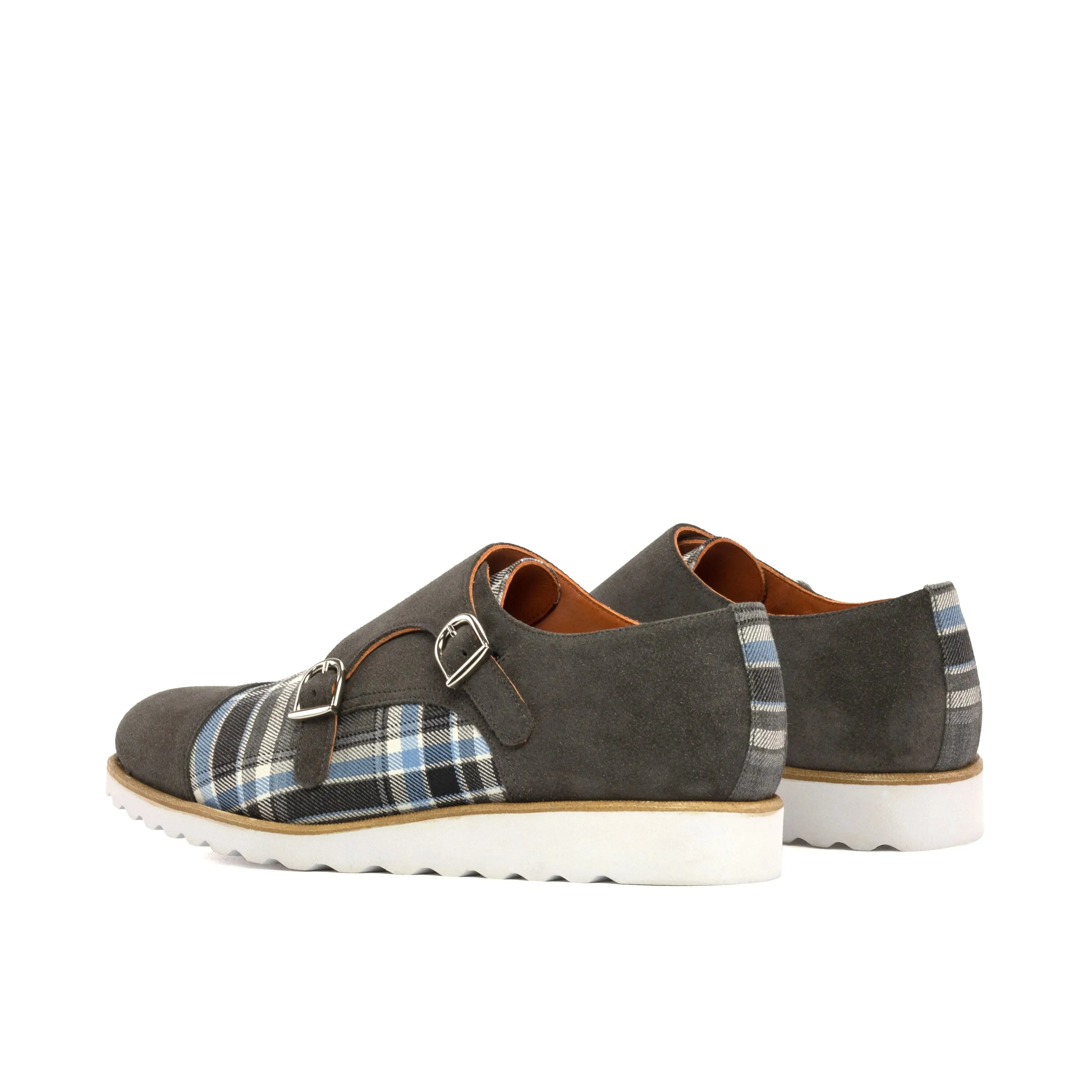 DapperFam Monaco in Plaid / Grey Men's Sartorial & Lux Suede Double Monk