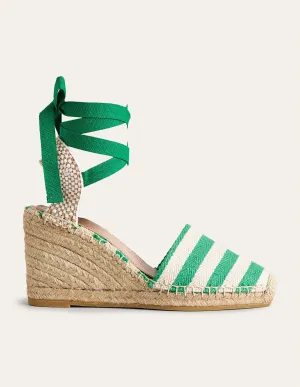 Esme Espadrille Wedges-Green Stripe