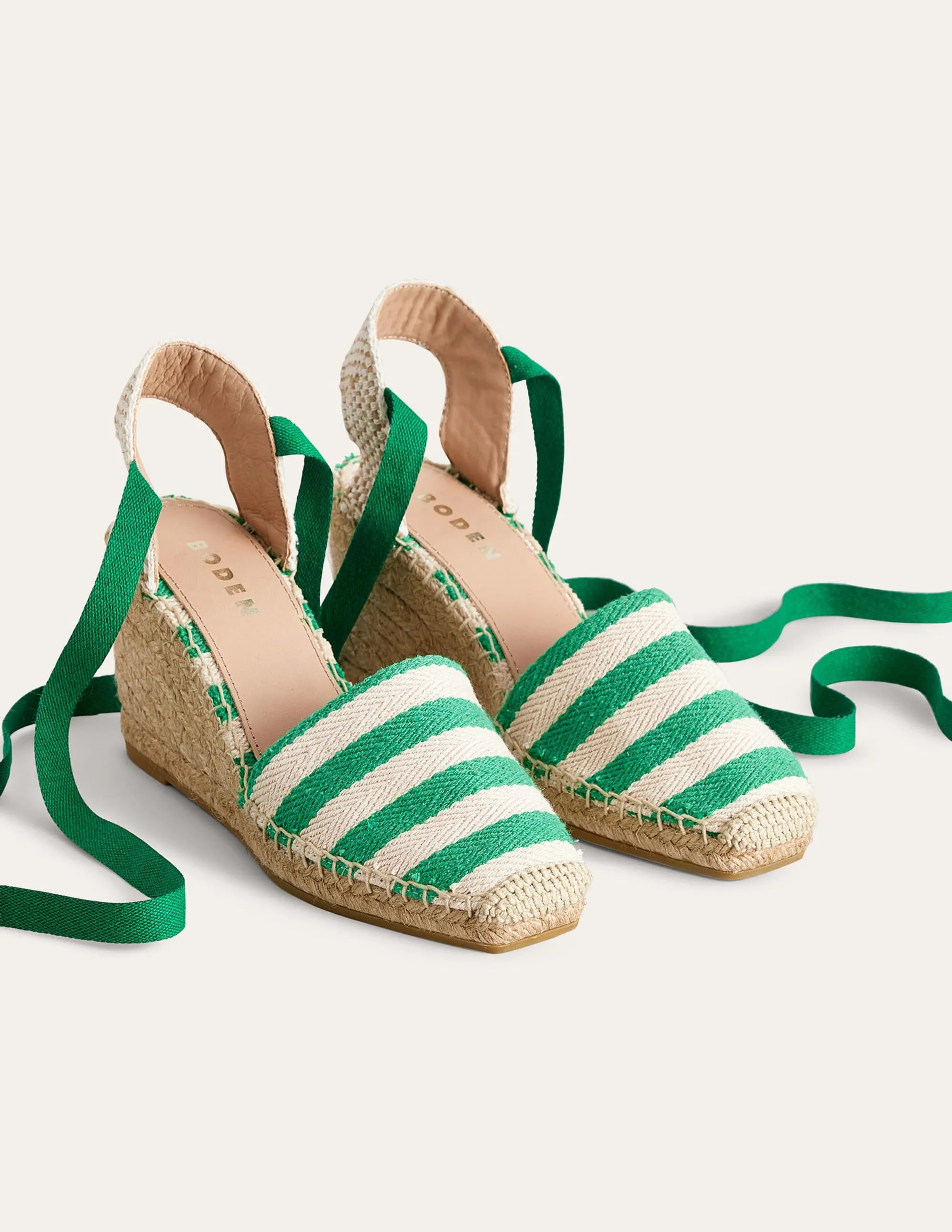 Esme Espadrille Wedges-Green Stripe
