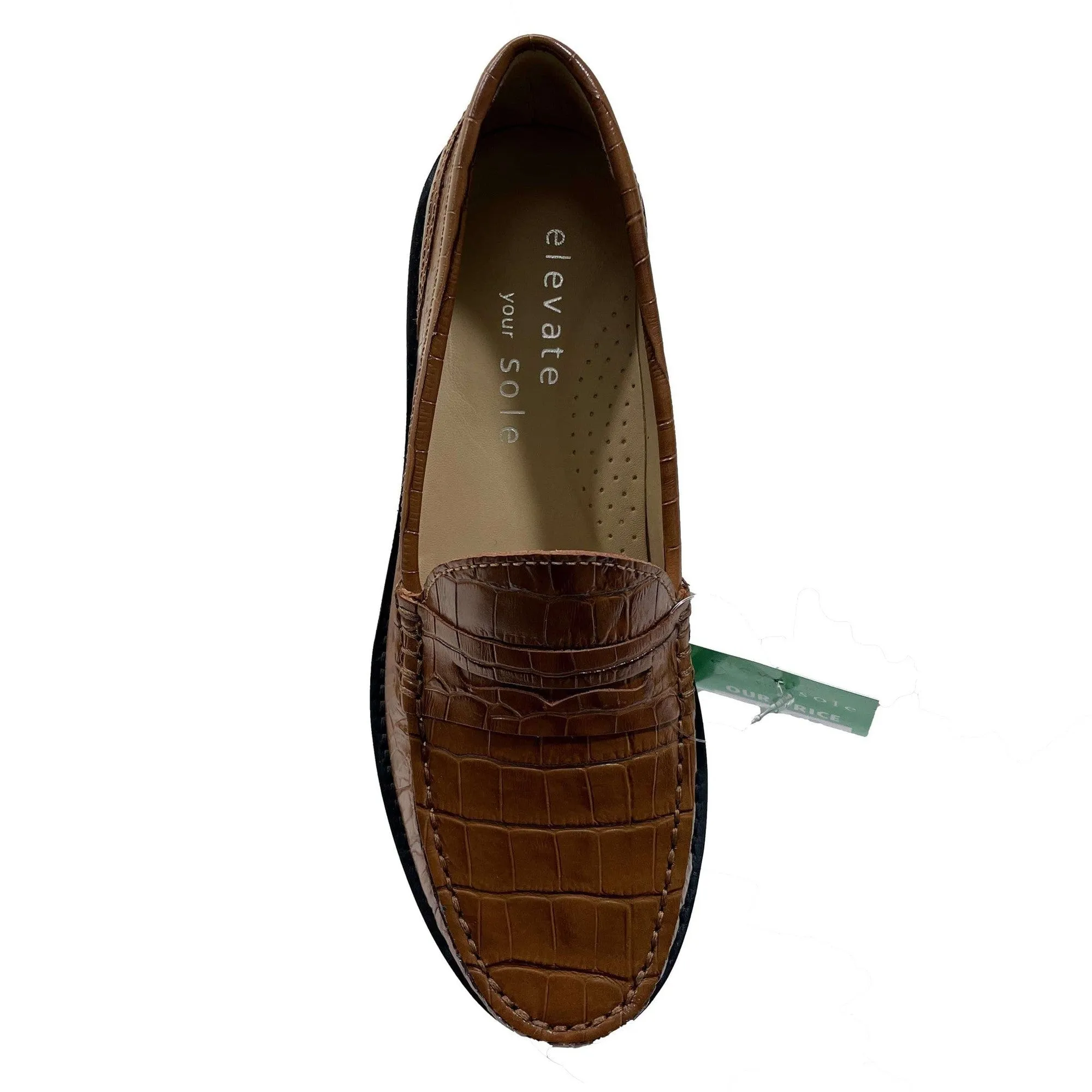 EYS 50564 Ladies Tan Croc Leather Slip On Loafers