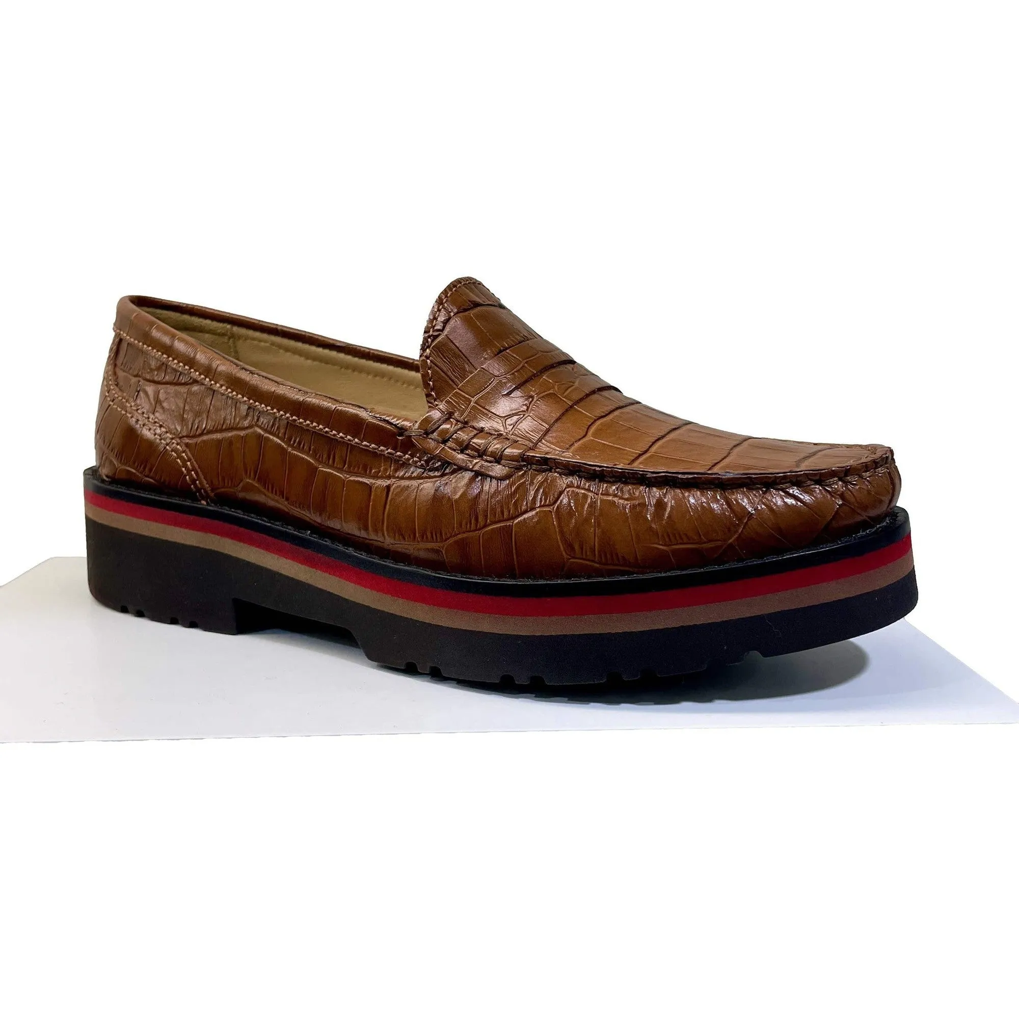 EYS 50564 Ladies Tan Croc Leather Slip On Loafers
