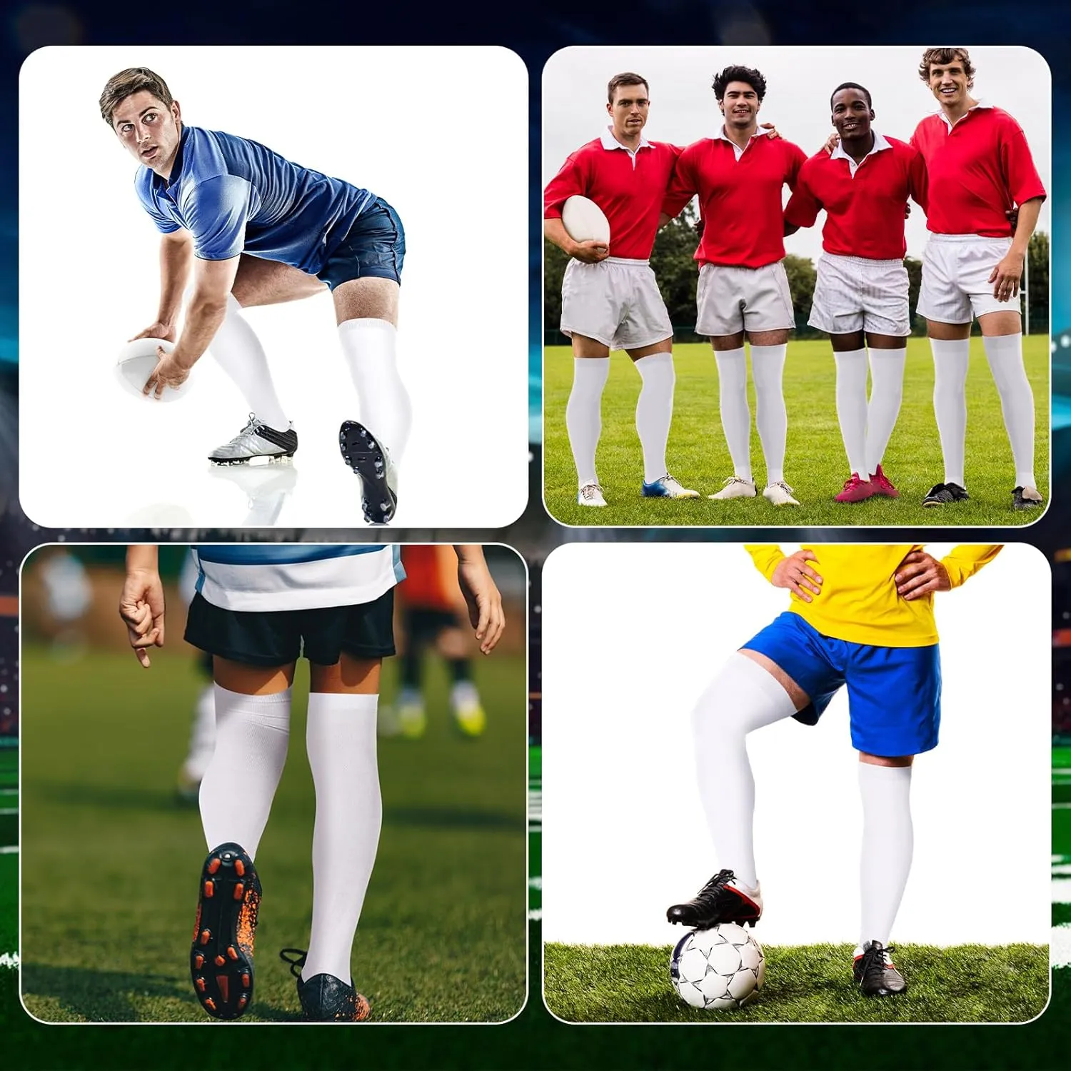 Hicarer 6 Pairs High Baseball Socks over Knee Football Softball Sock Youth Combo Long Sport Men Tube Socks Women