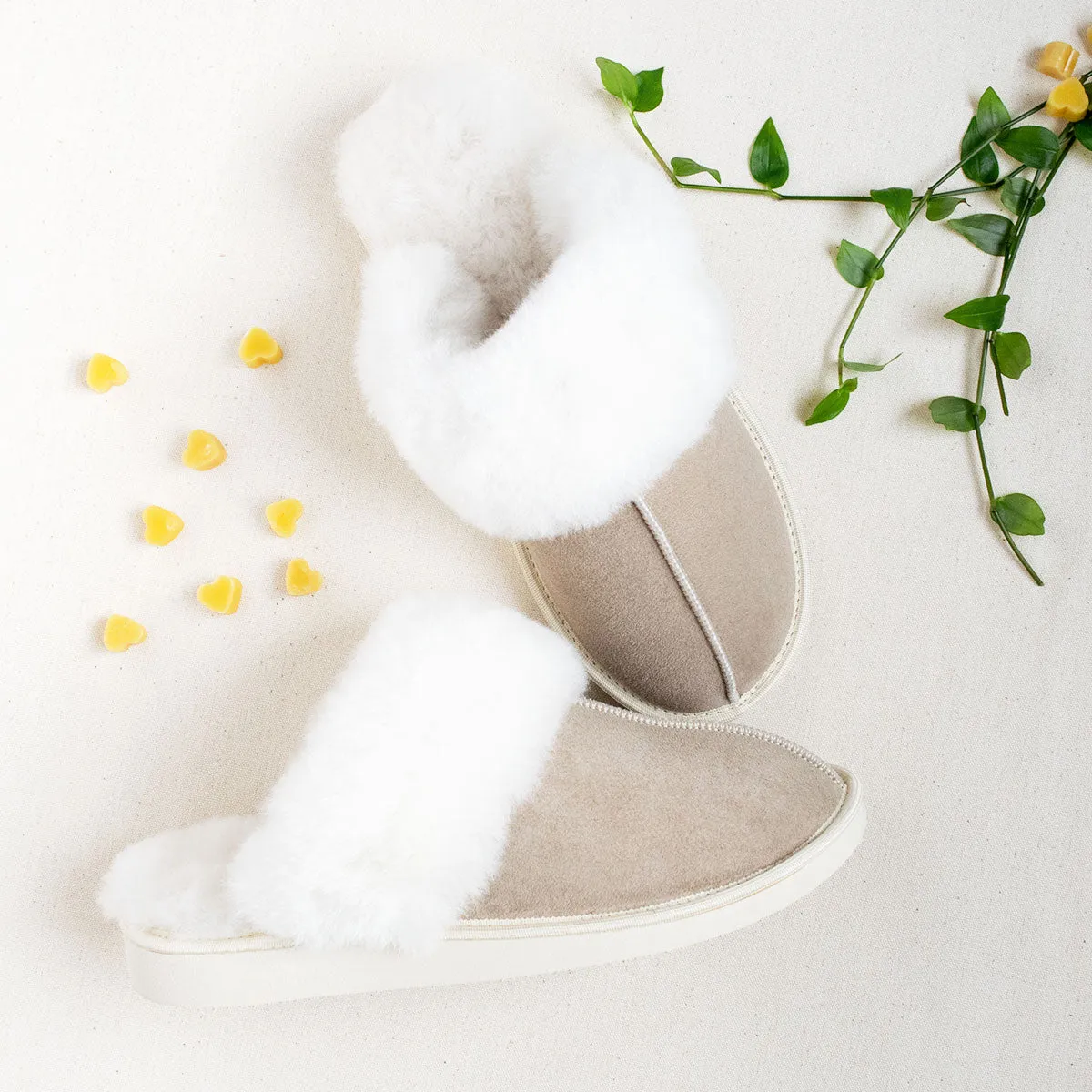 Ines Sheepskin Cuff Mules - Oat