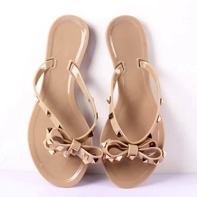 Jelly Rivet Big Bow Flip Flops