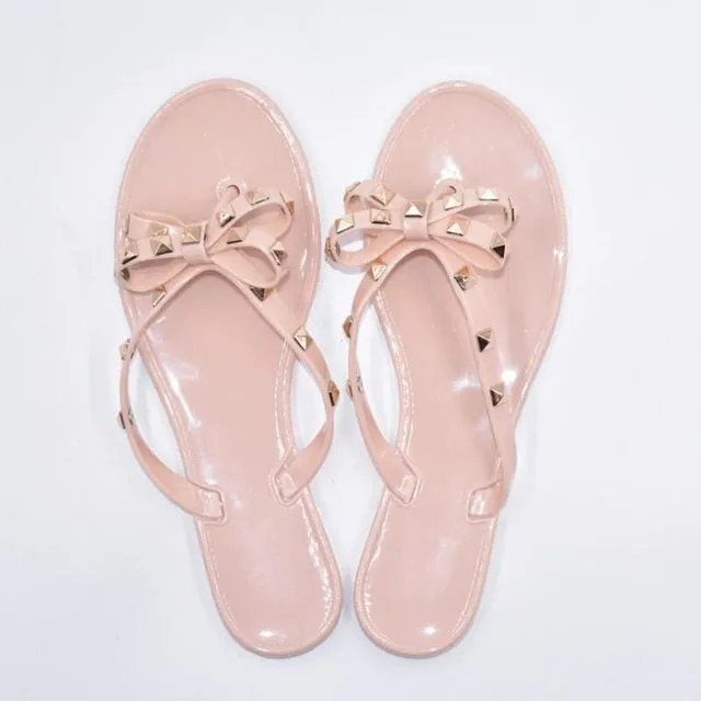 Jelly Rivet Big Bow Flip Flops