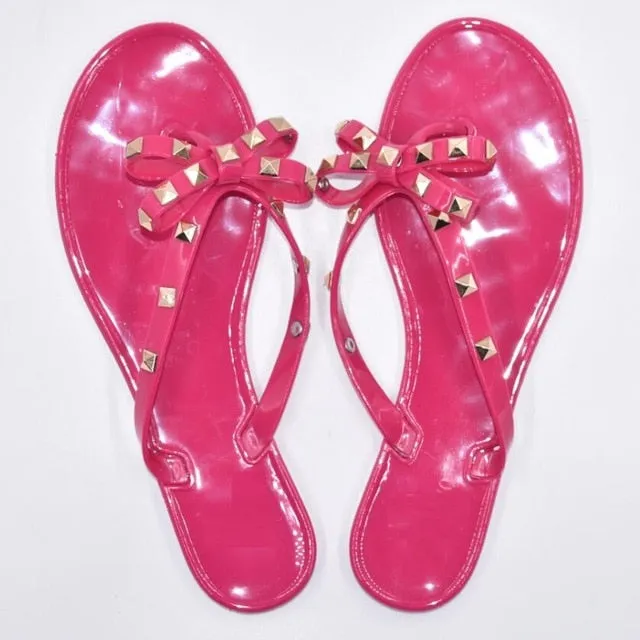 Jelly Rivet Big Bow Flip Flops