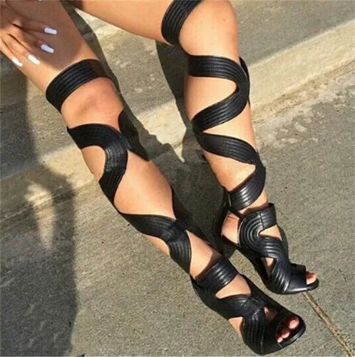 Lace-Up Leather Thin Heel Gladiator Sandals