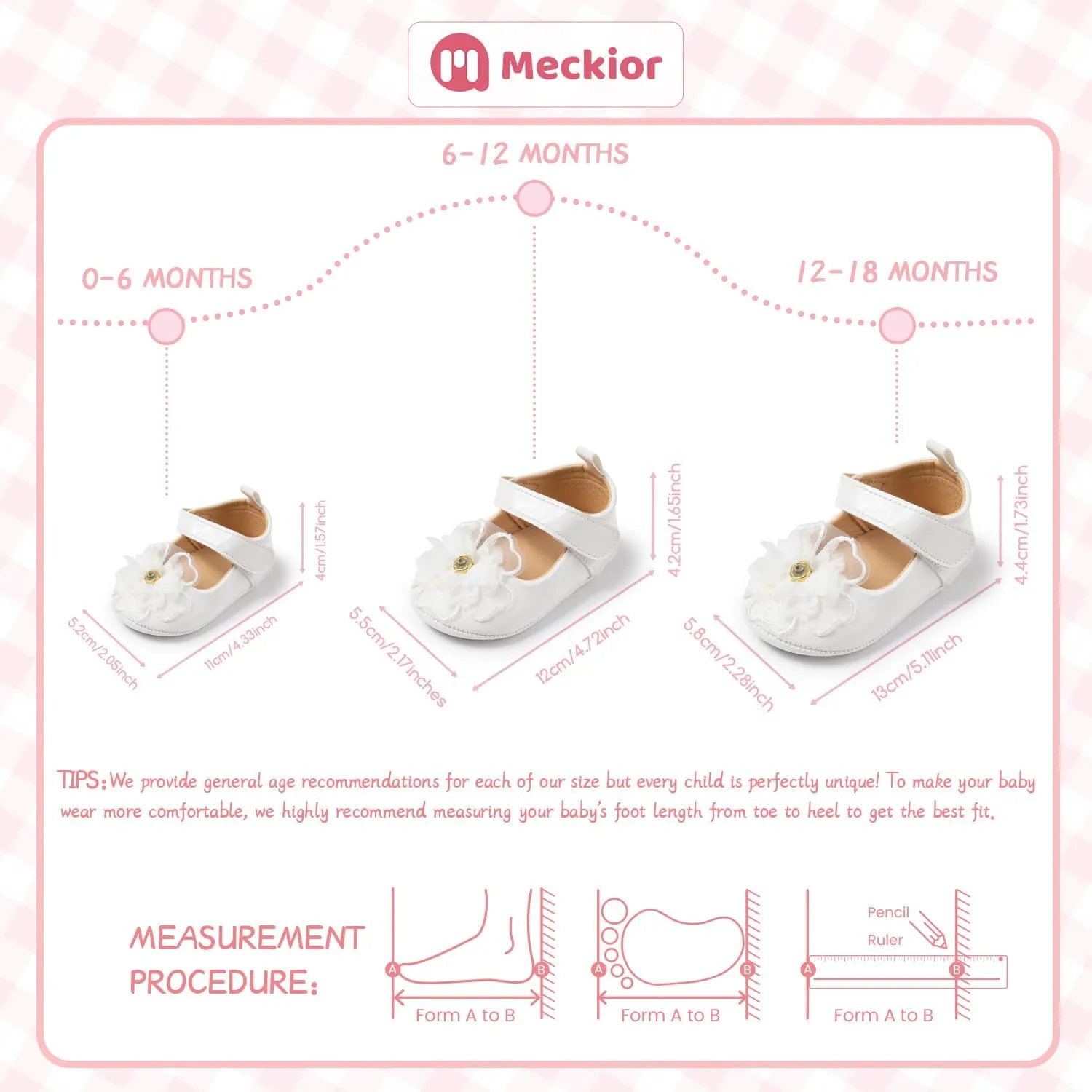 Meckior Infant Baby Girls Soft Sole Bowknot Princess Wedding Dress Mary Jane Flats Prewalker Newborn Light Baby Sneaker Shoes