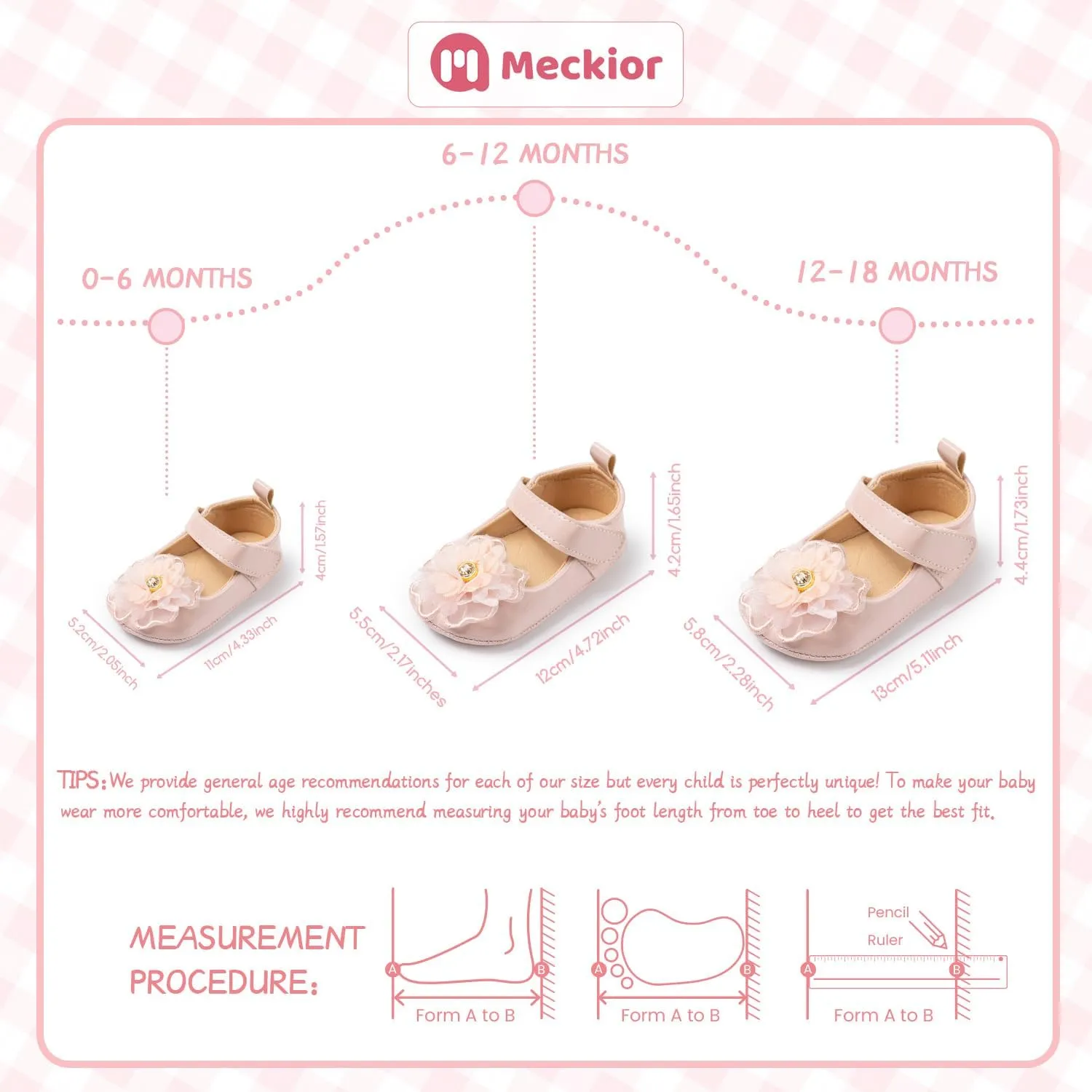 Meckior Infant Baby Girls Soft Sole Bowknot Princess Wedding Dress Mary Jane Flats Prewalker Newborn Light Baby Sneaker Shoes