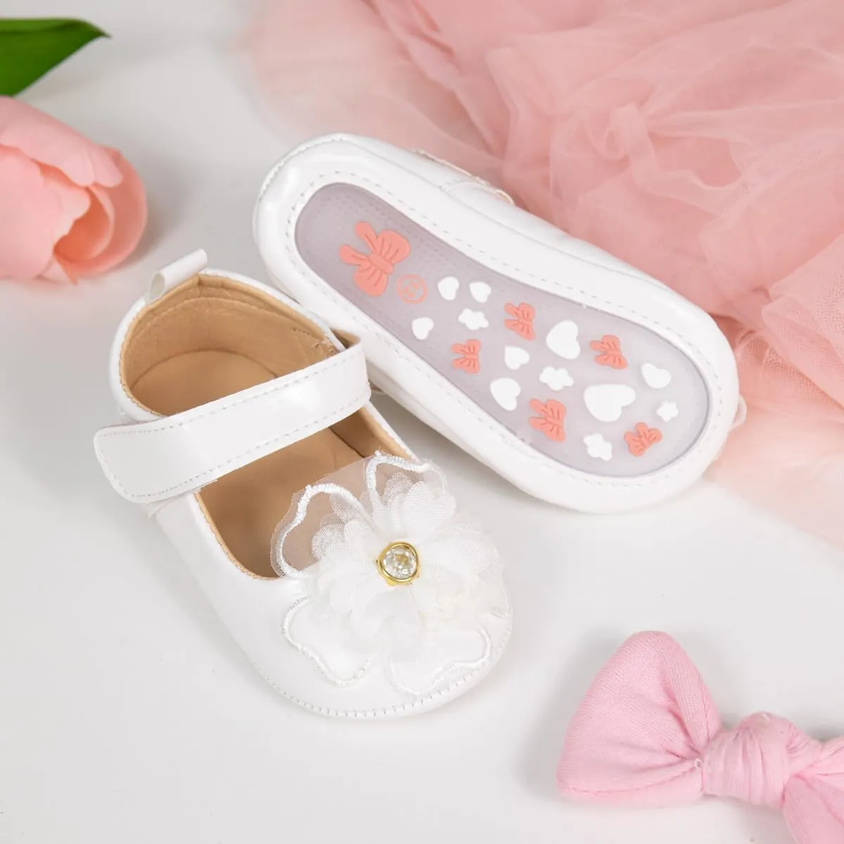 Meckior Infant Baby Girls Soft Sole Bowknot Princess Wedding Dress Mary Jane Flats Prewalker Newborn Light Baby Sneaker Shoes