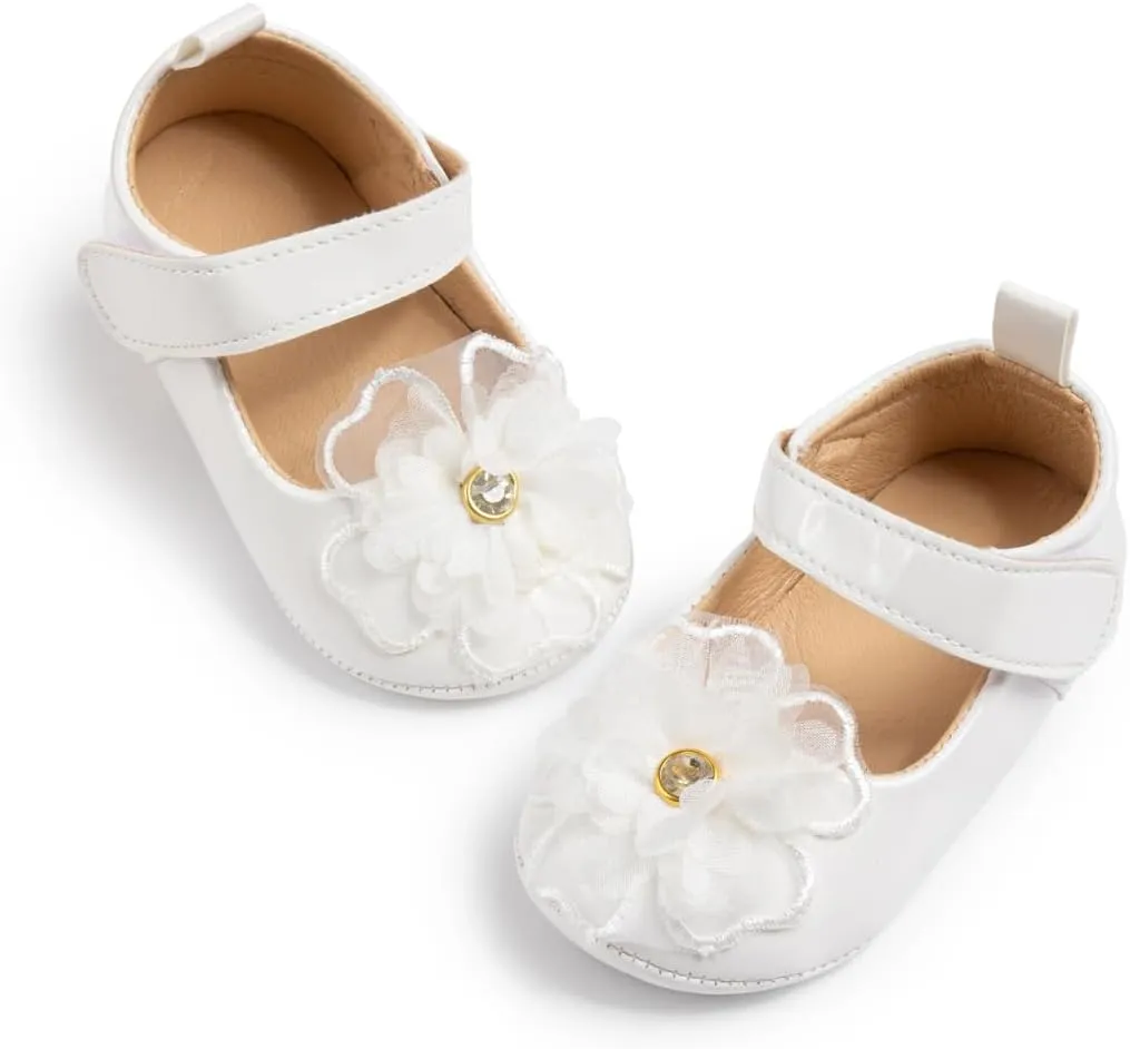 Meckior Infant Baby Girls Soft Sole Bowknot Princess Wedding Dress Mary Jane Flats Prewalker Newborn Light Baby Sneaker Shoes