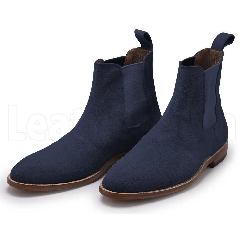 Men Blue Chelsea Suede Leather Boots with Brown Outsole