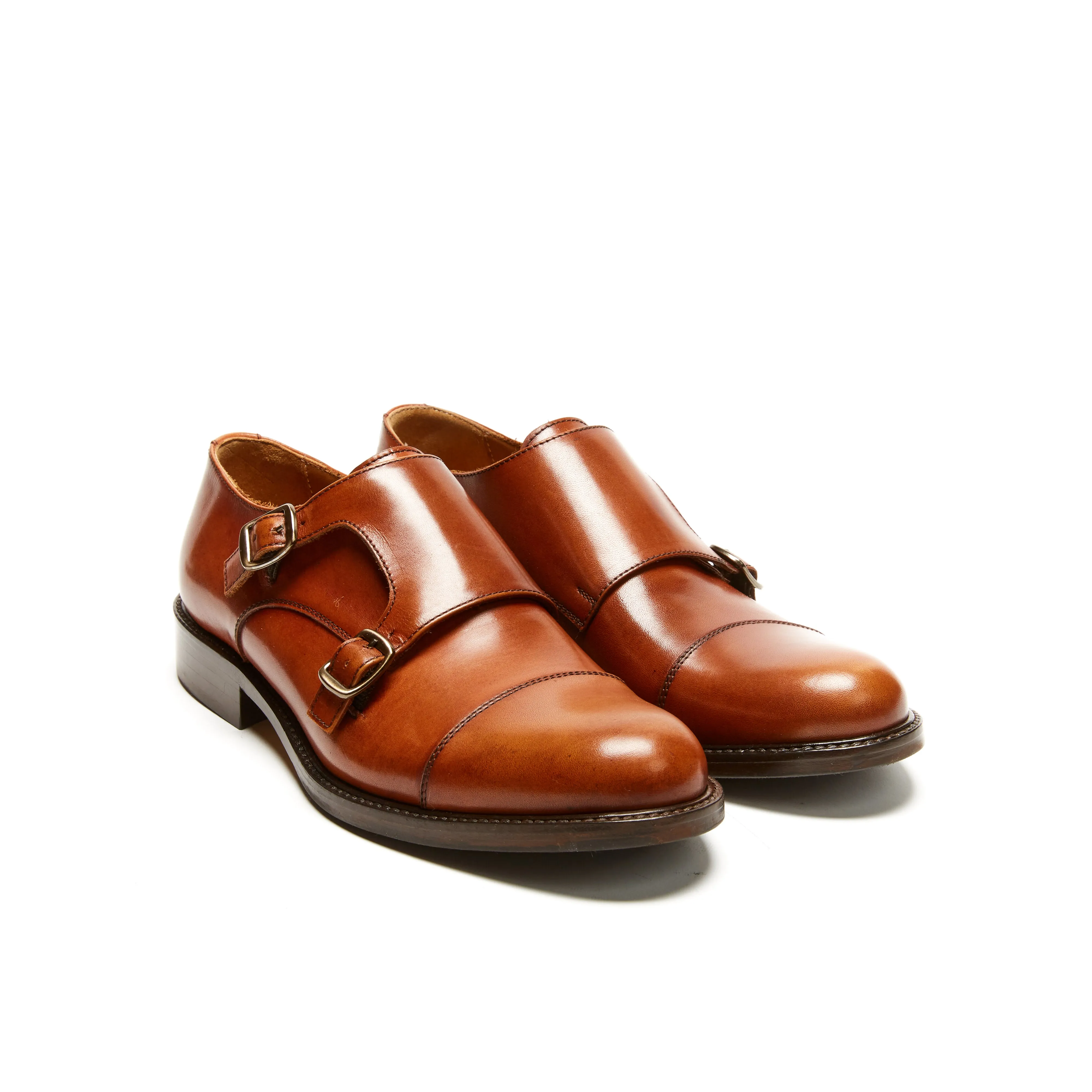 Straight cap monk strap tan brown