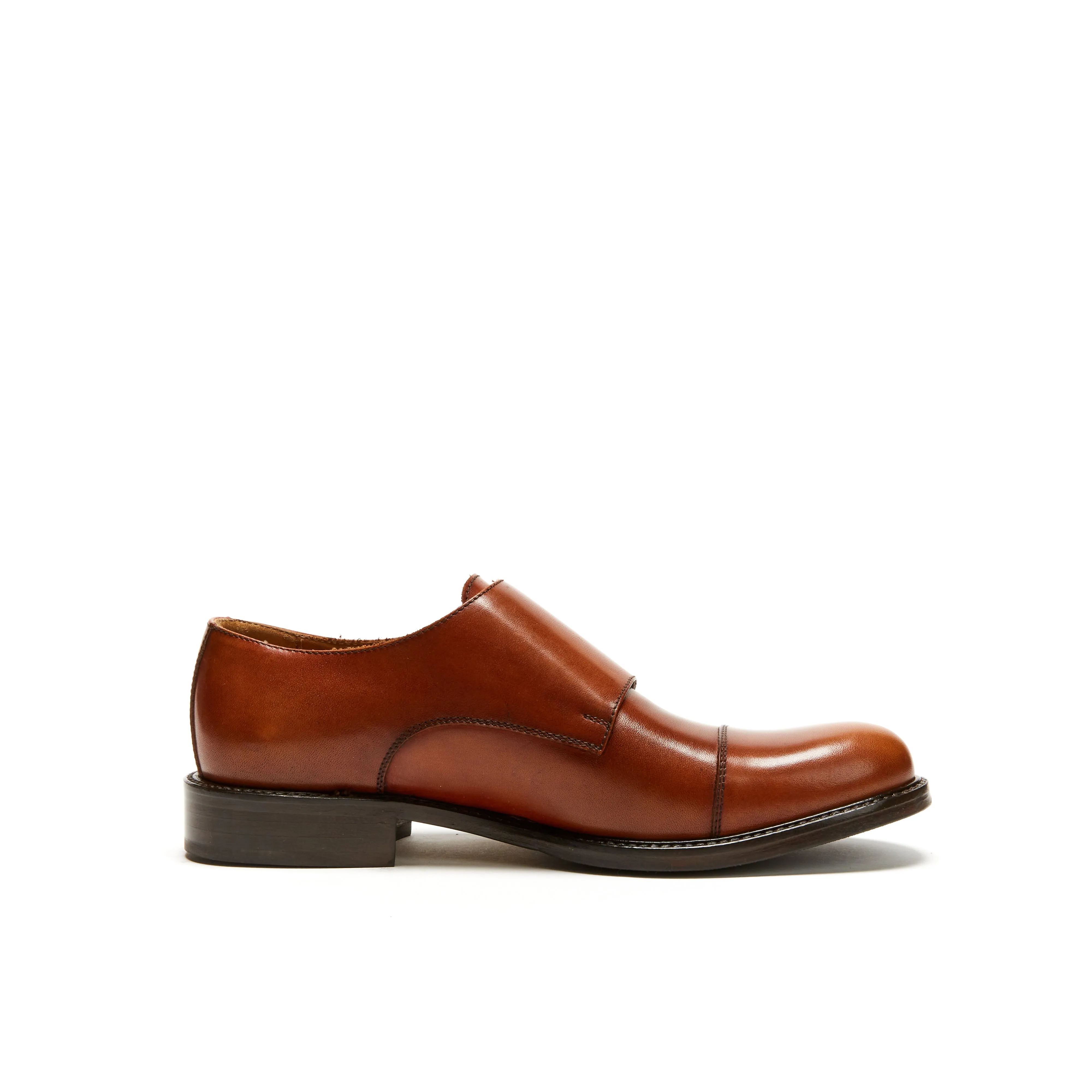 Straight cap monk strap tan brown