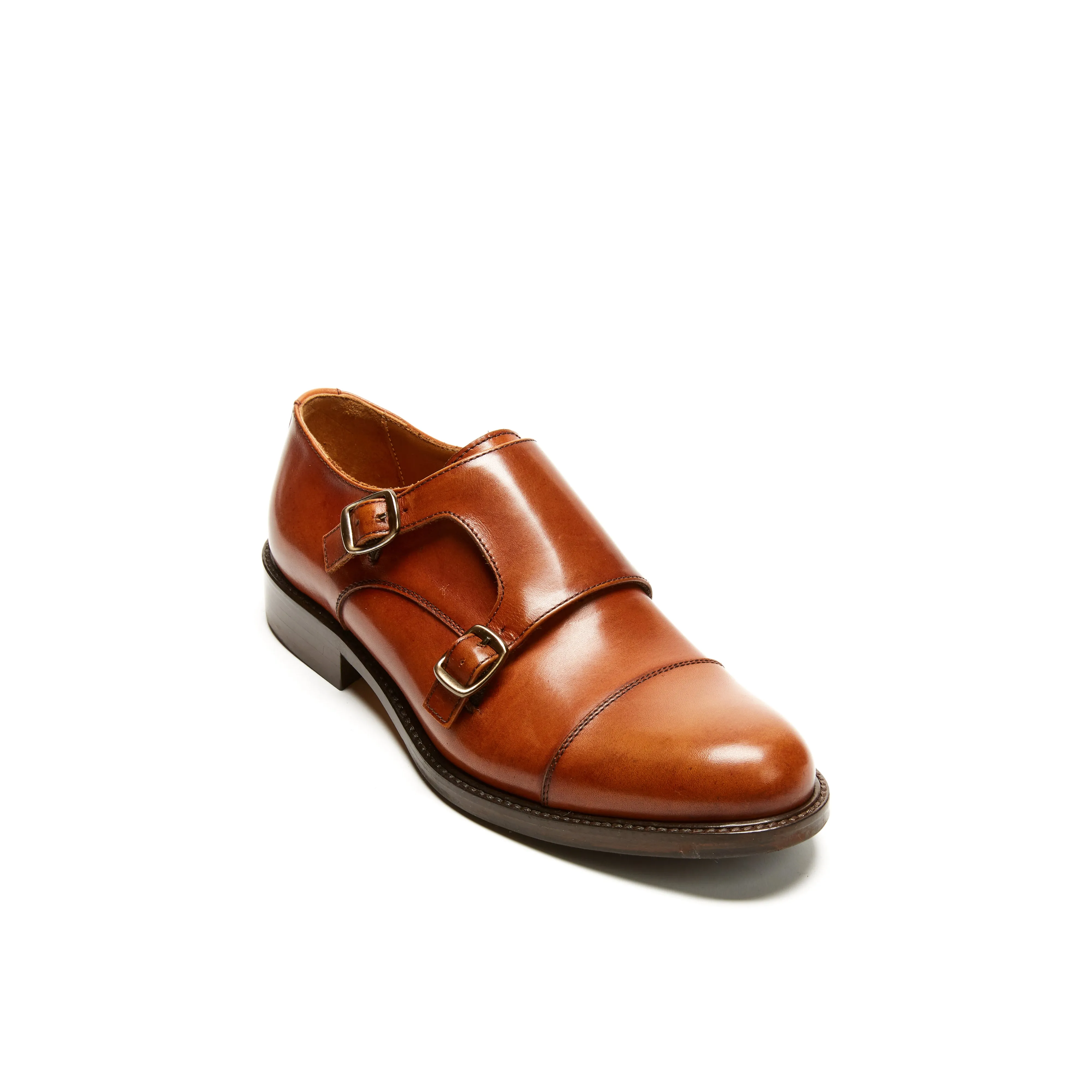 Straight cap monk strap tan brown