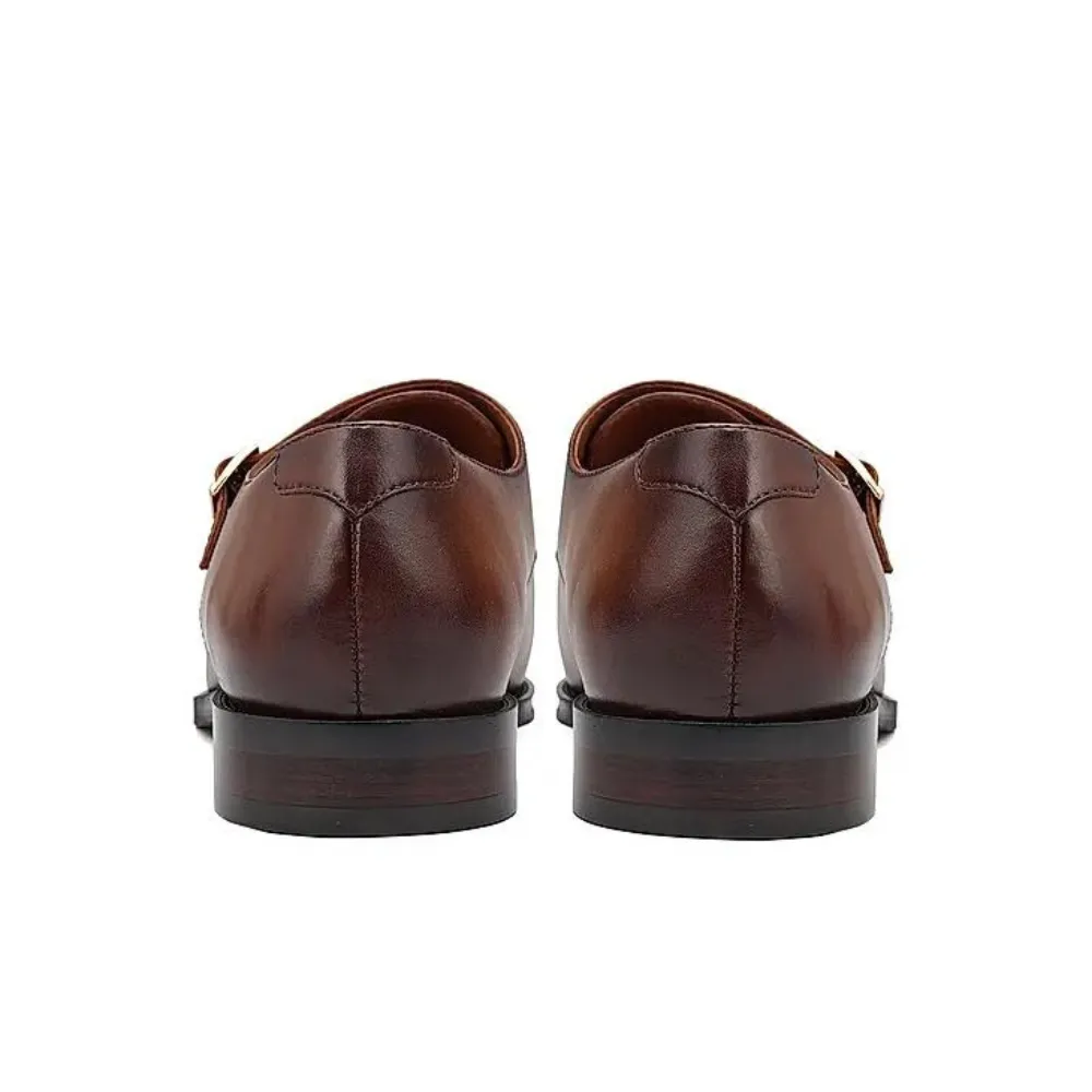Tan Plain Leather Monk Straps