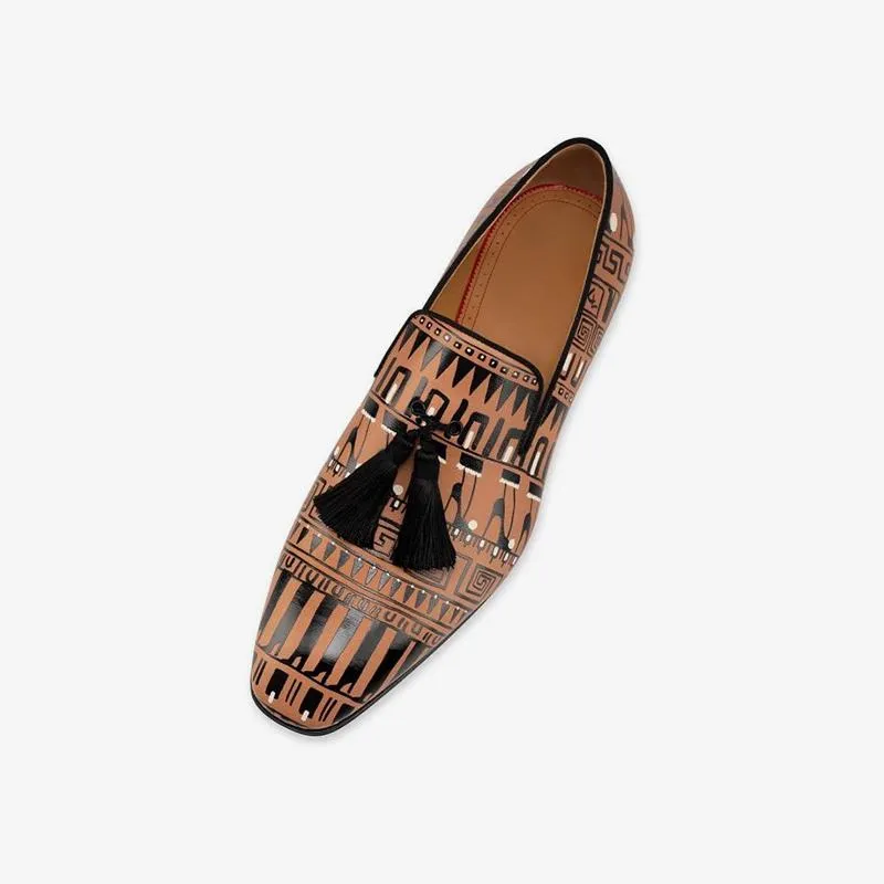 Tassel Greek Printing Calf Leather Loafers