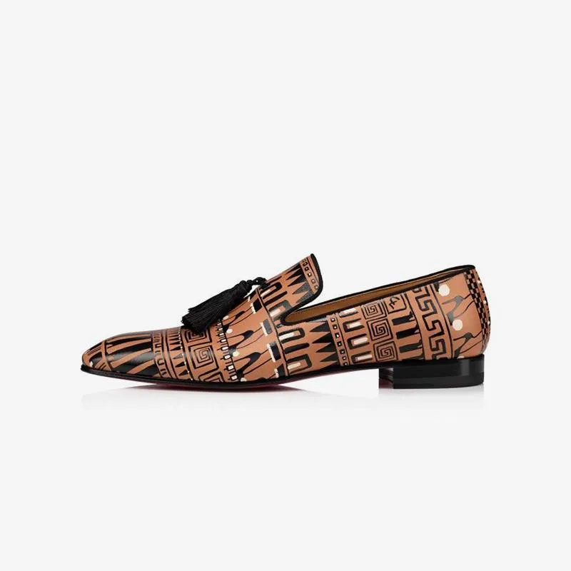 Tassel Greek Printing Calf Leather Loafers