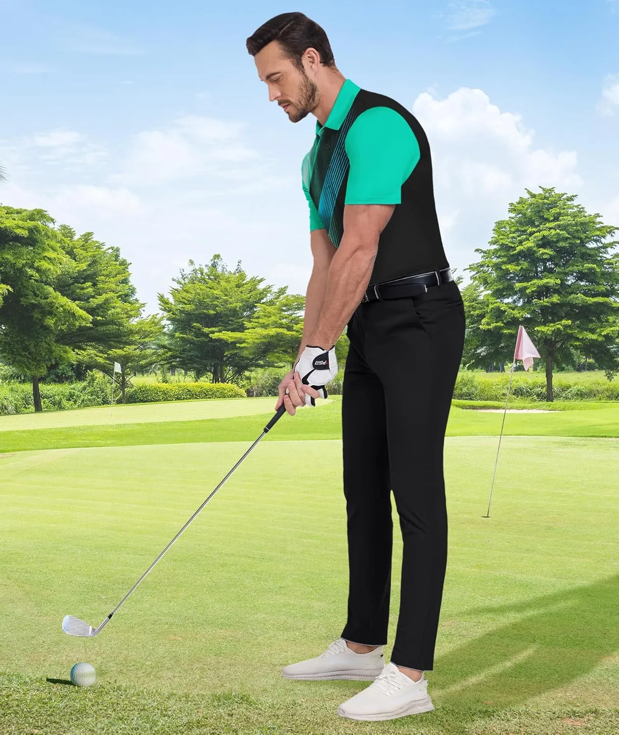 ZITY Men's Golf Shirts Short Sleeve Moisture Wicking Performance Print Patterns Casual Collared Golf Polo Shirt for Men